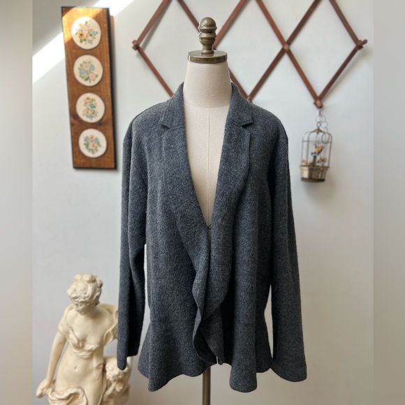 Jones New York Sweaters - Charcoal Grey Boiled Wool Cardigan Sweater 2X